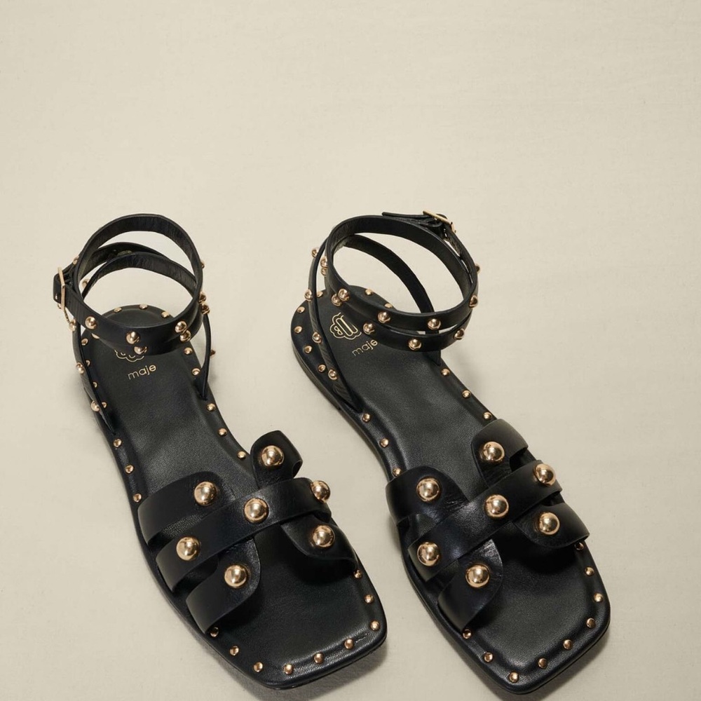 Maje Studded leather Sandals  Black Like New 41 (US10.5)